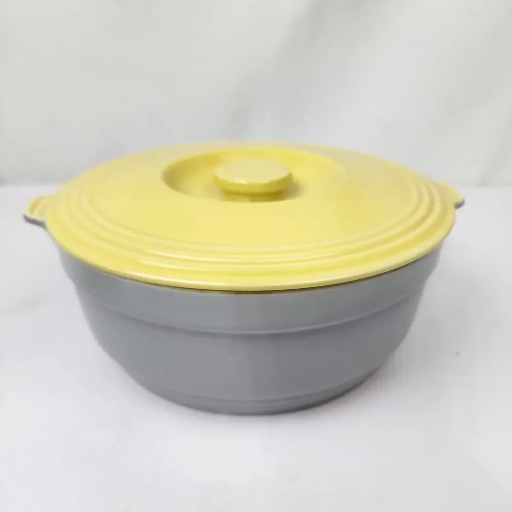 1940s Hall China for GE Blue & Yellow 2 Handle Refrigerator Dish w/Lid Excellent